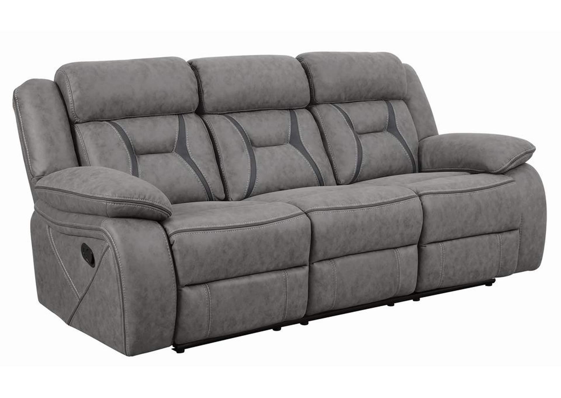 

    
Contemporary Gray Faux Suede Motion Sofa Coaster 602261 Higgins
