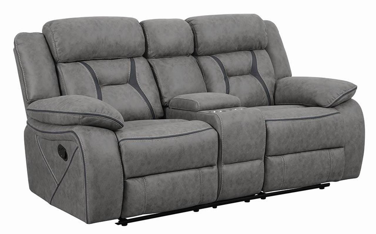 

    
 Order  Contemporary Gray Faux Suede Motion Sofa Set 2pcs Coaster 602261-S2 Higgins
