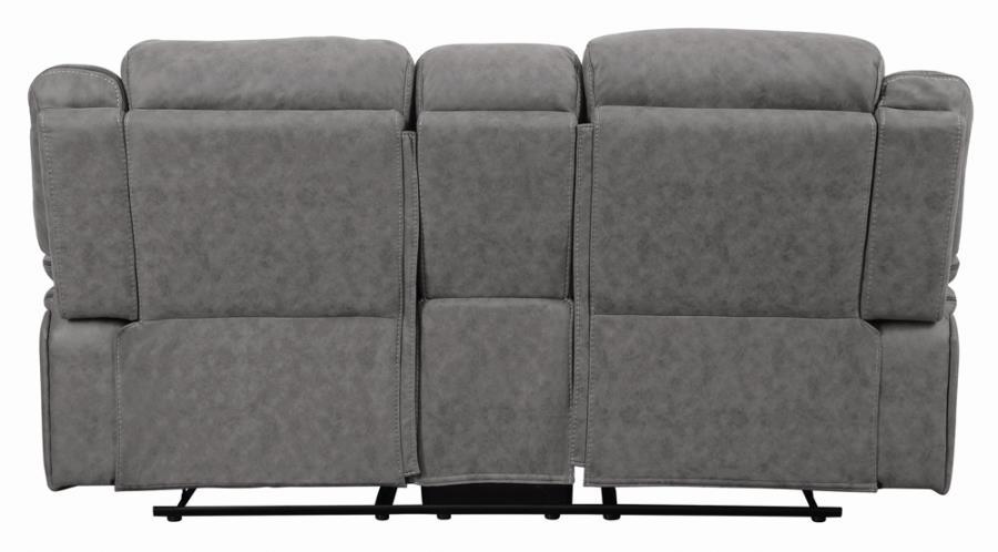 

    
 Photo  Contemporary Gray Faux Suede Motion Sofa Set 3pcs Coaster 602261-S3 Higgins
