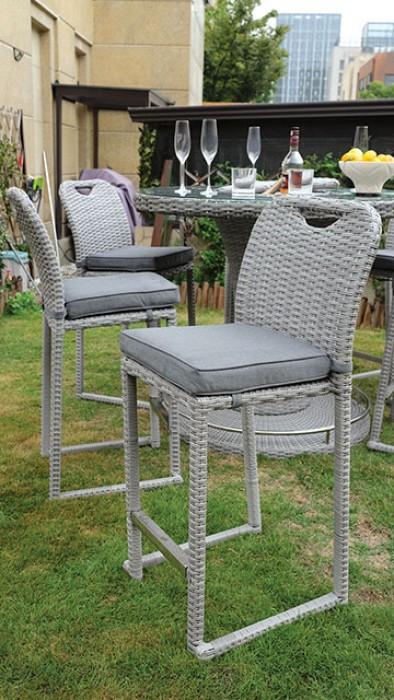 

    
Contemporary Gray Faux Wicker Outdoor Bar Chair Set 6PCS Furniture of America Cyprus GM-2007-6PK
