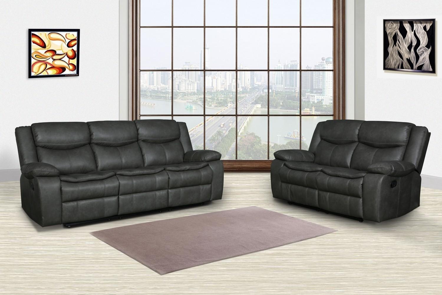 Contemporary Reclining Living Room Set 6967 Reclining Living Room Set 2PCS 6967-GRAY-S-2PCS 6967-GRAY-S-2PCS in Gray leather Air