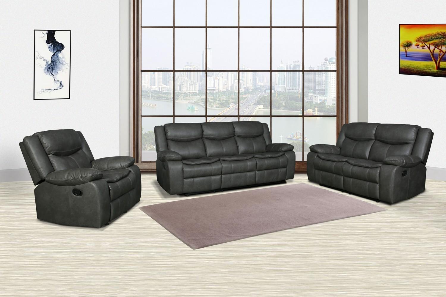 

    
Contemporary Gray Leather Air Reclining Living Room Set 3PCS Global United 6967 6967-GRAY-S-3PCS
