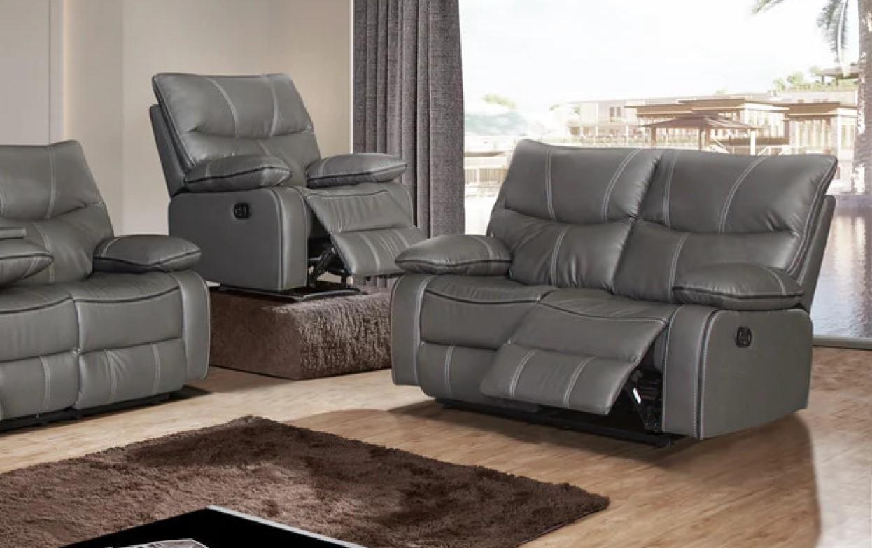 

    
Contemporary Gray Leather Reclining Loveseat McFerran Motion SF1012-L
