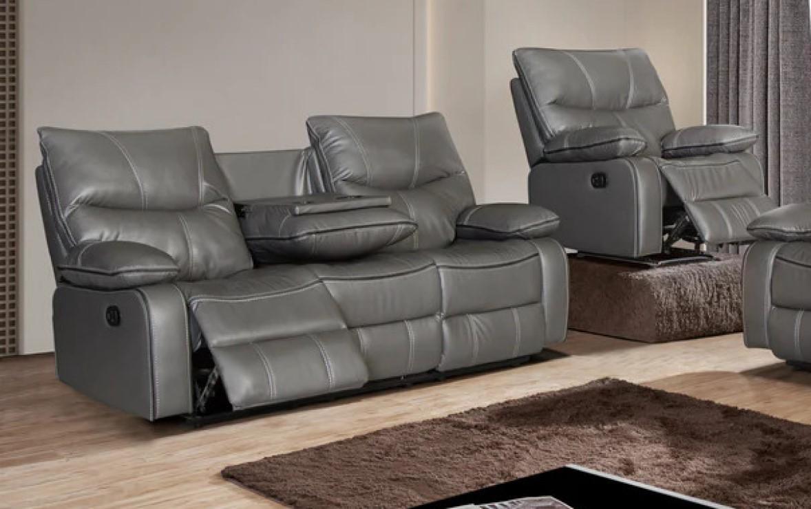 

    
Contemporary Gray Leather Reclining Sofa McFerran Motion SF1012-S
