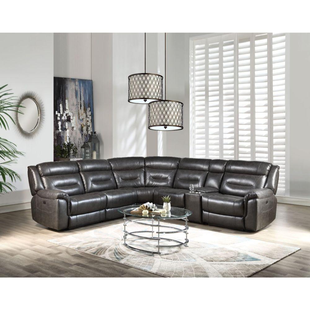 

                    
Acme Furniture Imogen Sectional Sofa Gray Leather-Aire Purchase 
