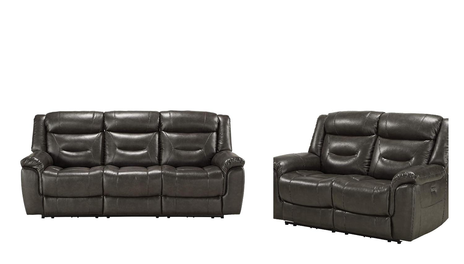 Contemporary Sofa and Loveseat Set Imogen 54805-2pcs in Gray Leather-Aire