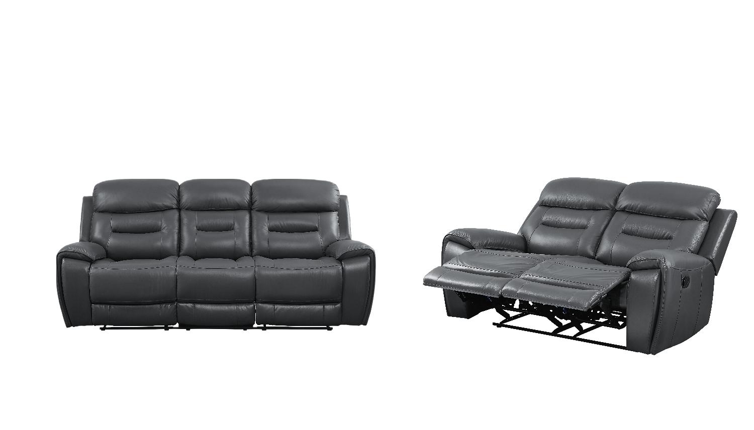 Contemporary Sofa and Loveseat Set Lamruil LV00072-2pcs in Gray Top grain leather