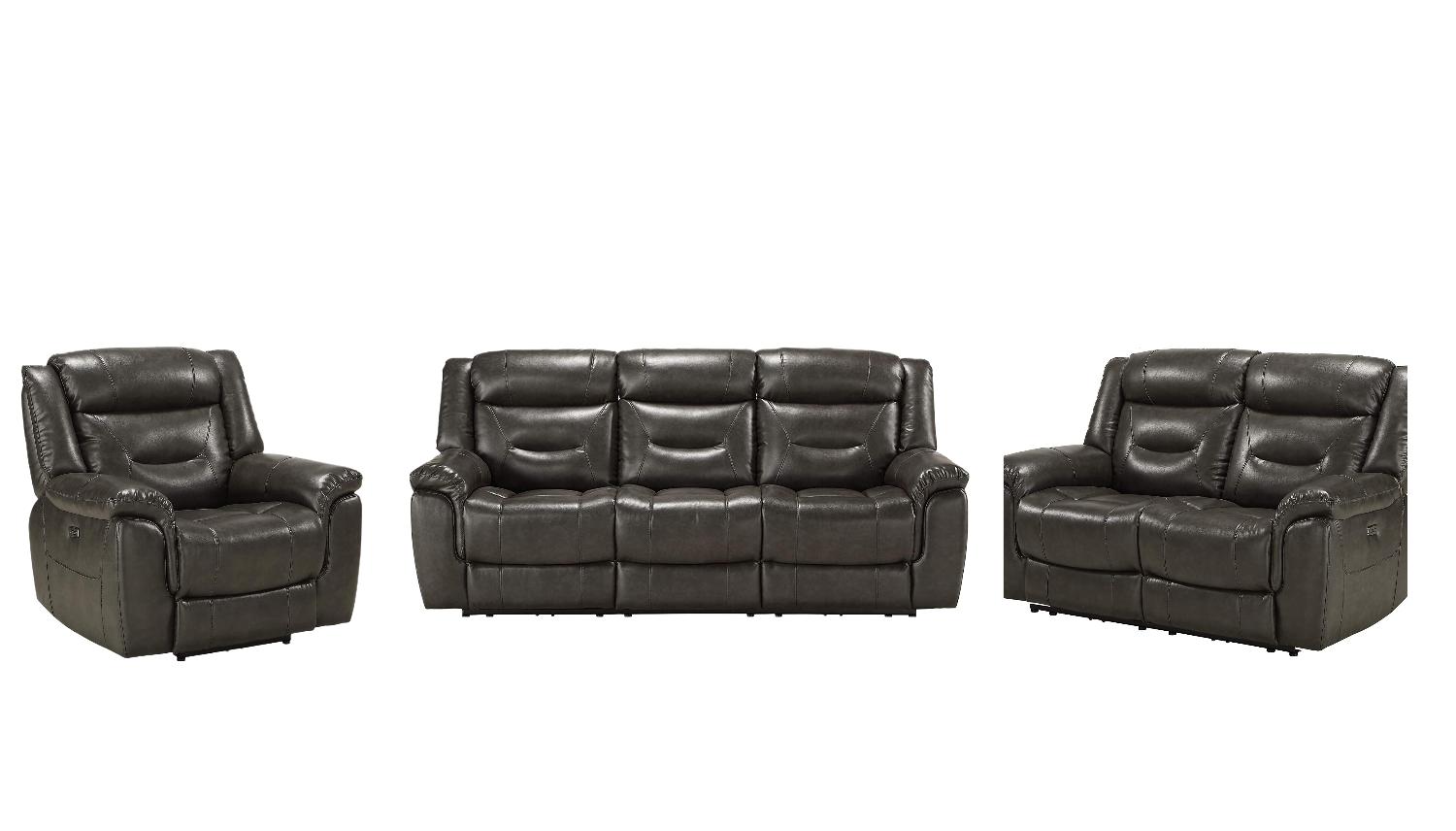 Contemporary Power Sofa Loveseat and Recliner Imogen 54805-3pcs in Gray Leather-Aire
