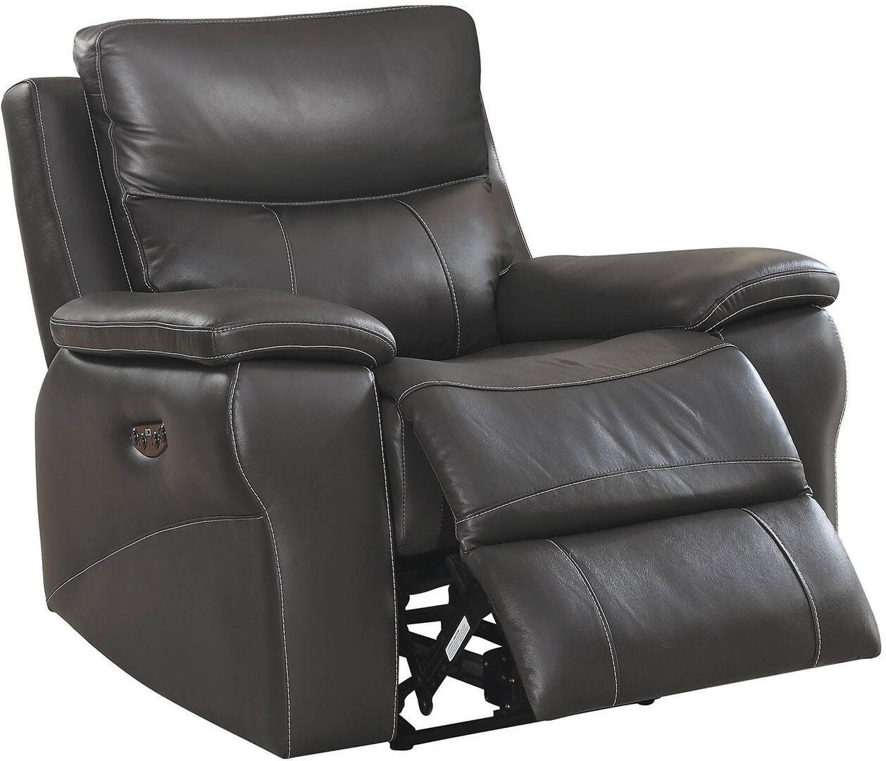 

    
Gray Top Grain Leather Recliner LILA CM6540-CH Furniture of America Transitional
