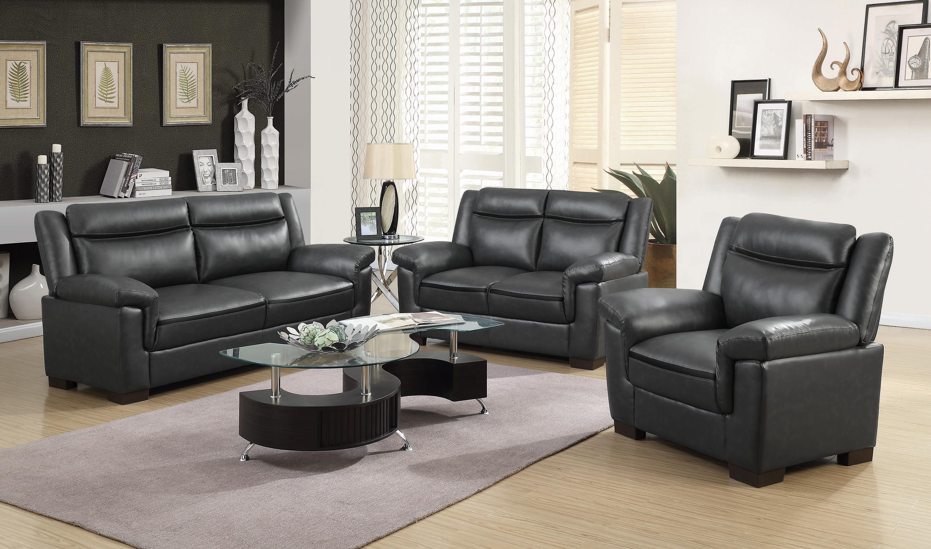 

    
Contemporary Gray Leatherette Living Room Set 3pcs Coaster 506591-S3 Arabella
