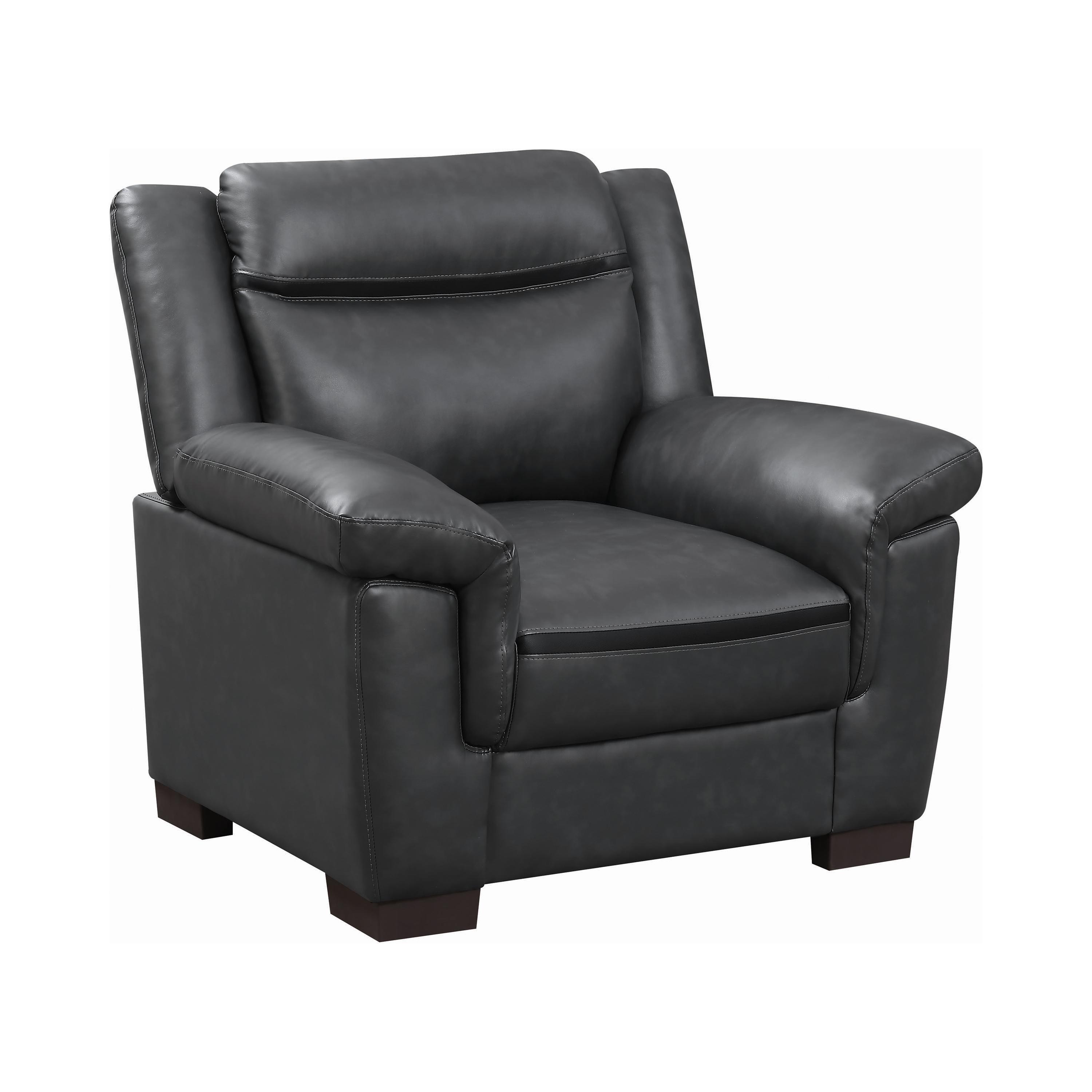 

    
 Shop  Contemporary Gray Leatherette Living Room Set 3pcs Coaster 506591-S3 Arabella
