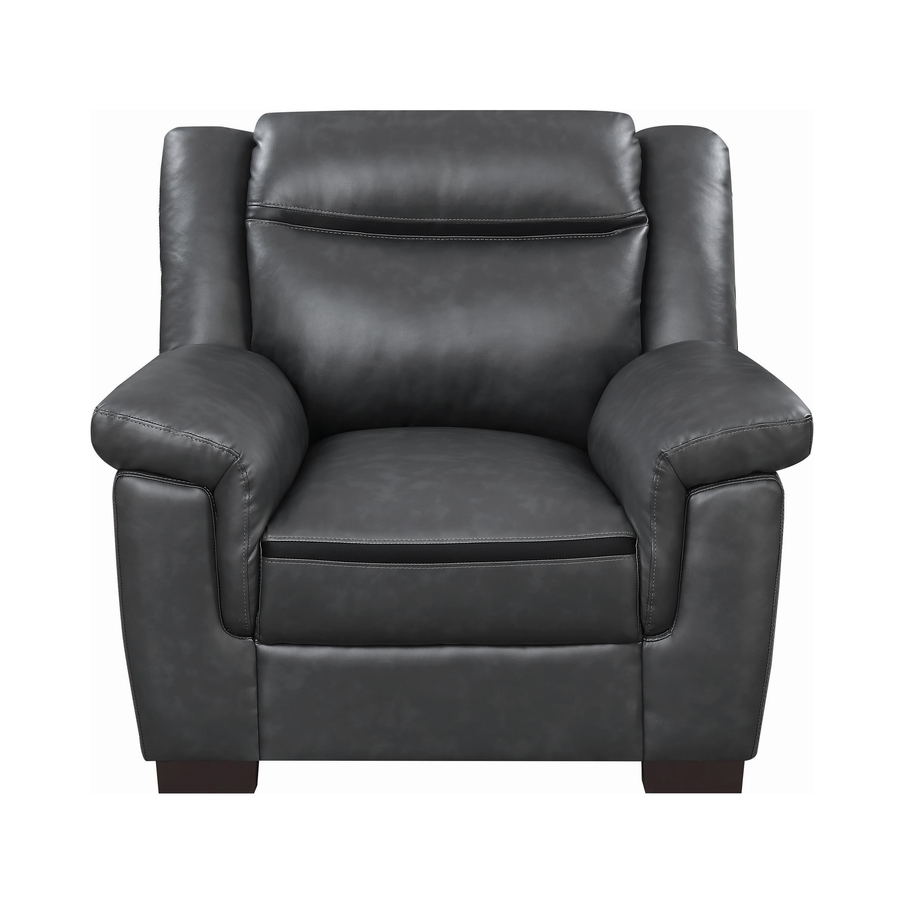 

    
 Order  Contemporary Gray Leatherette Living Room Set 3pcs Coaster 506591-S3 Arabella
