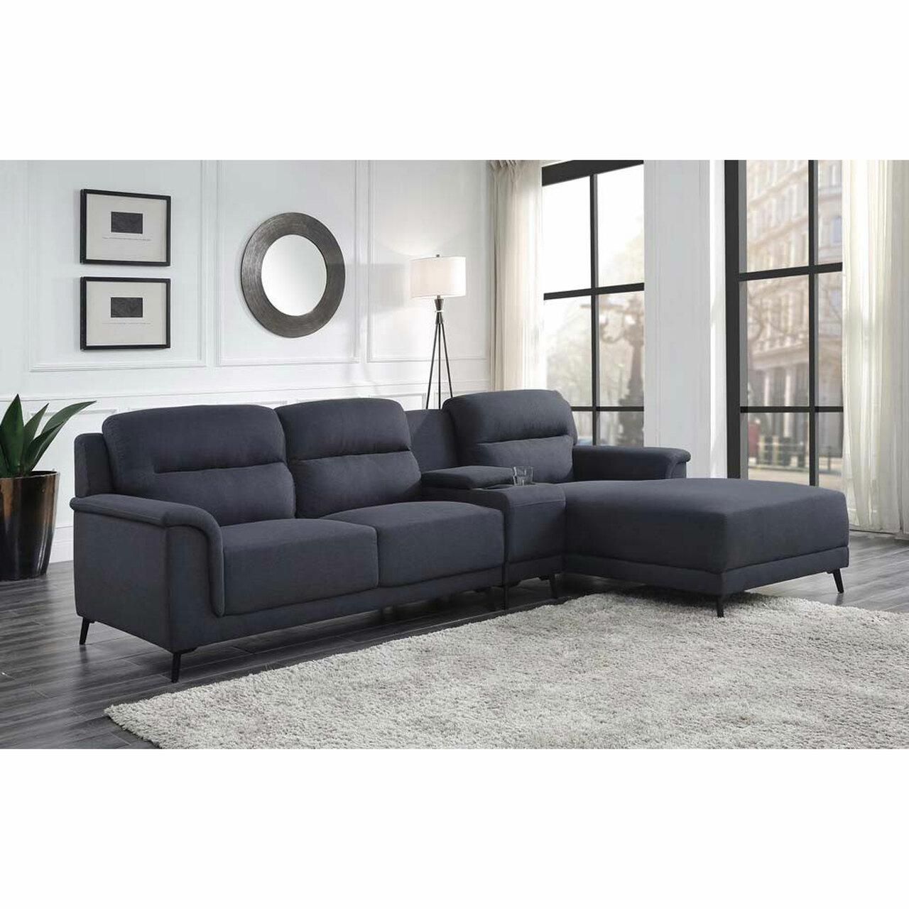 

    
Contemporary Gray Linen Sectional Sofa w/ Console & 2 Cup Holders by Acme Walcher 51900-3pcs
