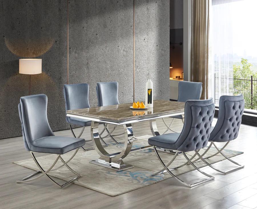 

    
Modern Gray Marble & Chrome Finish Rectangle Dining Table McFerran D1010
