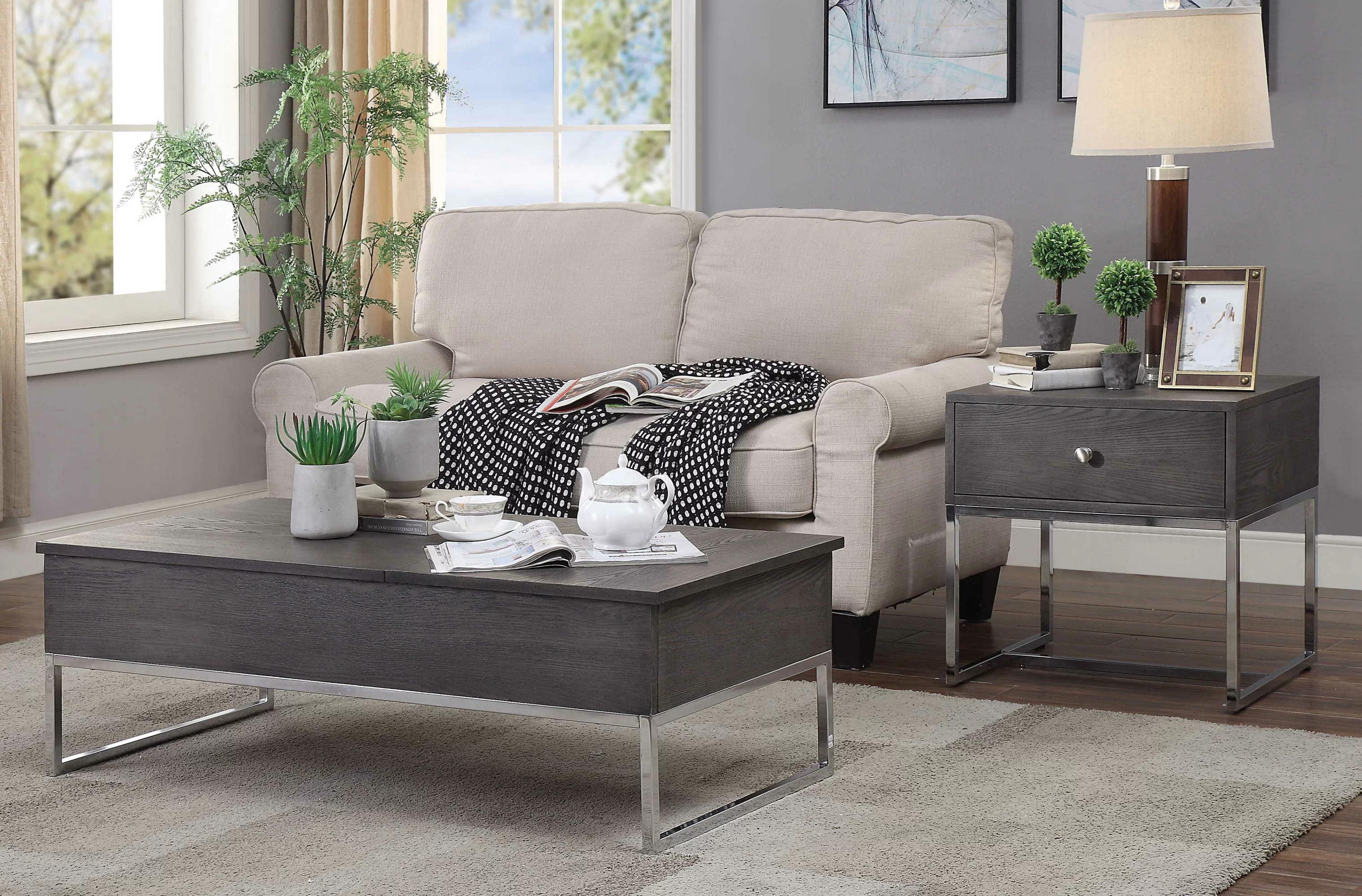 Contemporary Coffee Table and 2 End Tables Iban 81170-3pcs in Gray 