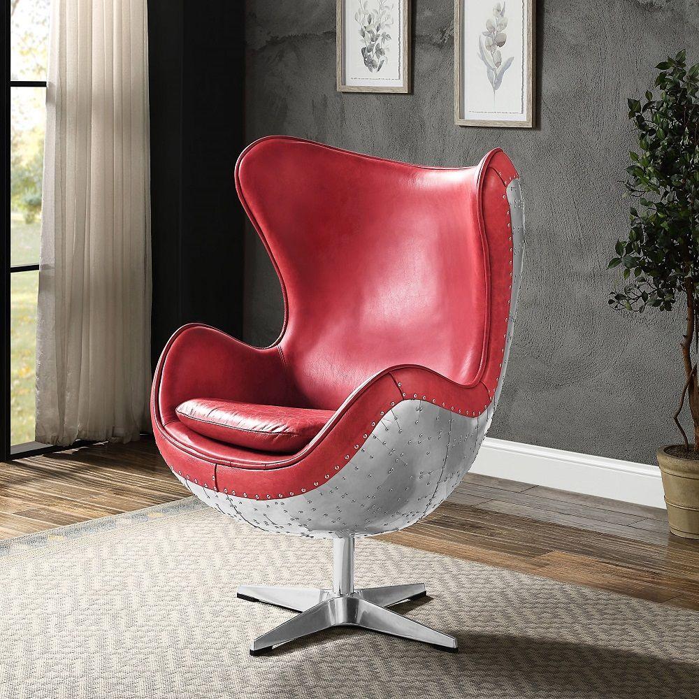 Contemporary Chair Brancaster Accent Chair W/Swivel AC01990-CR AC01990-CR in Red, Gray Top grain leather
