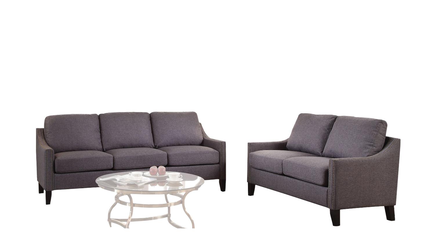 Contemporary Sofa and Loveseat Set Zapata 53755-2pcs in Gray Linen