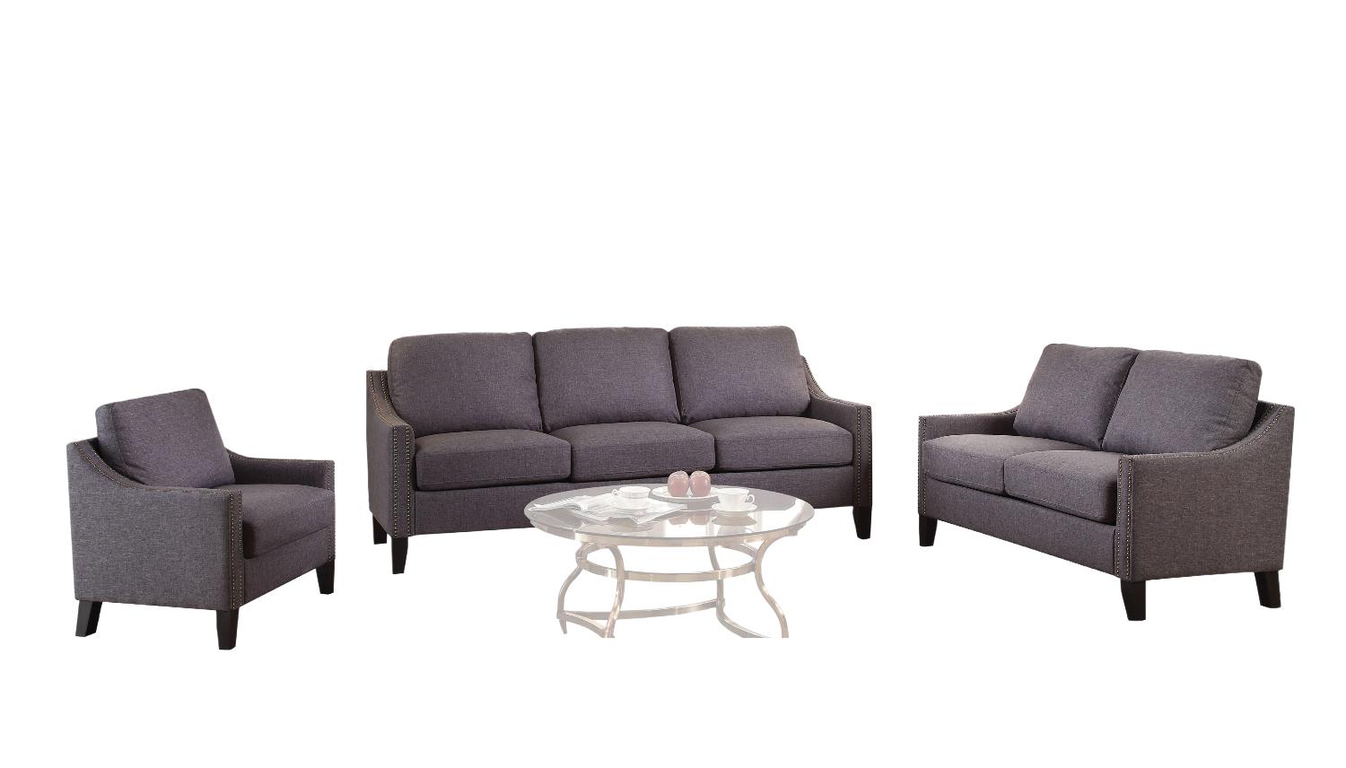Contemporary Sofa Loveseat and Chair Set Zapata 53755-3pcs in Gray Linen