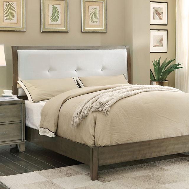 Contemporary Panel Bed Enrico California King Panel Bed CM7068GY-CK CM7068GY-CK in Gray Leatherette
