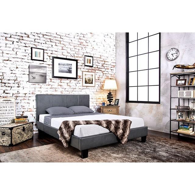 Contemporary Platform Bed Winn Park California King Platform Bed CM7008GY-CK CM7008GY-CK in Gray Leatherette