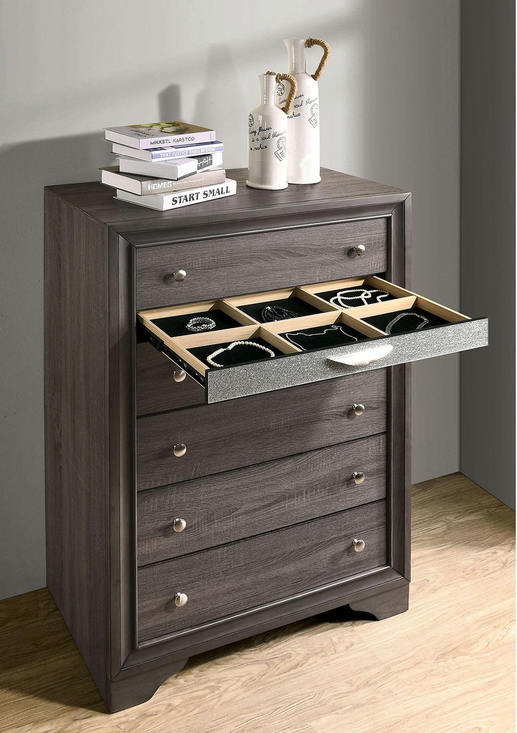 

    
Contemporary Gray Solid Wood Chest Furniture of America CM7552GY-C Chrissy
