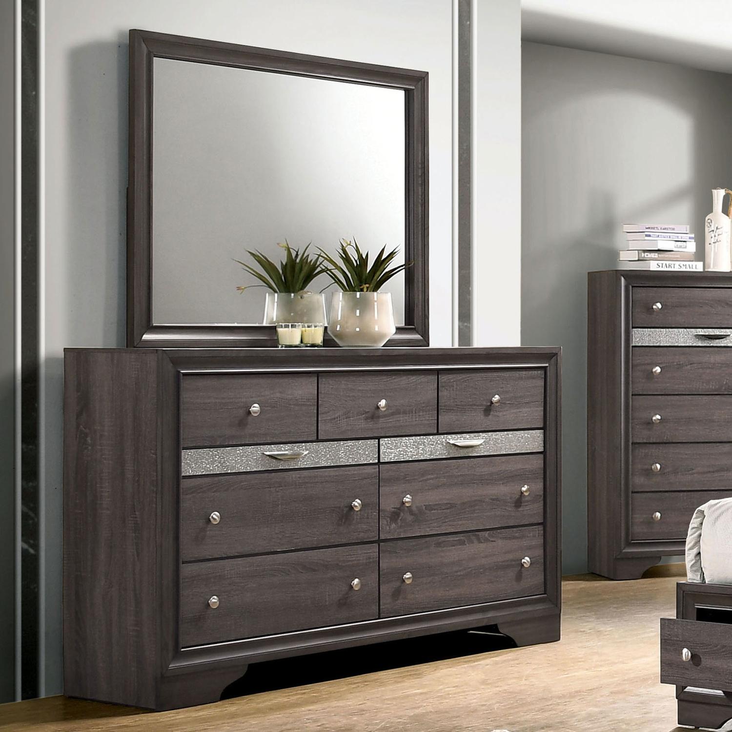 

    
Contemporary Gray Solid Wood Dresser w/Mirror Furniture of America CM7552GY-D*M Chrissy
