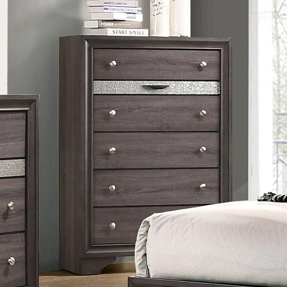 

    
 Shop  Contemporary Gray Solid Wood King Bedroom Set 6pcs Furniture of America CM7552GY Chrissy
