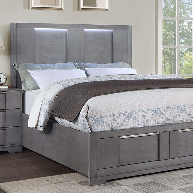 

    
Contemporary Gray Solid Wood King Storage Bed Furniture of America Regulus CM7475GY-EK
