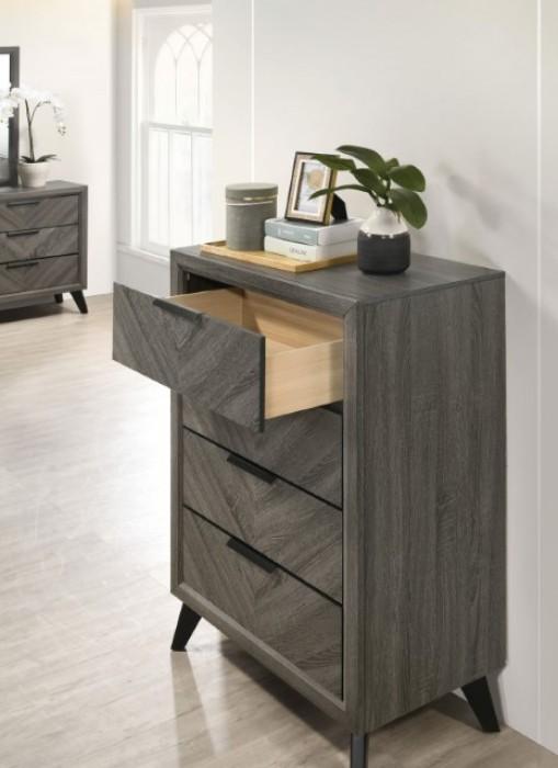

    
 Photo  Contemporary Gray Solid Wood Queen Panel Bedroom Set 6PCS Furniture of America Vagan CM7472GY-Q-6PCS

