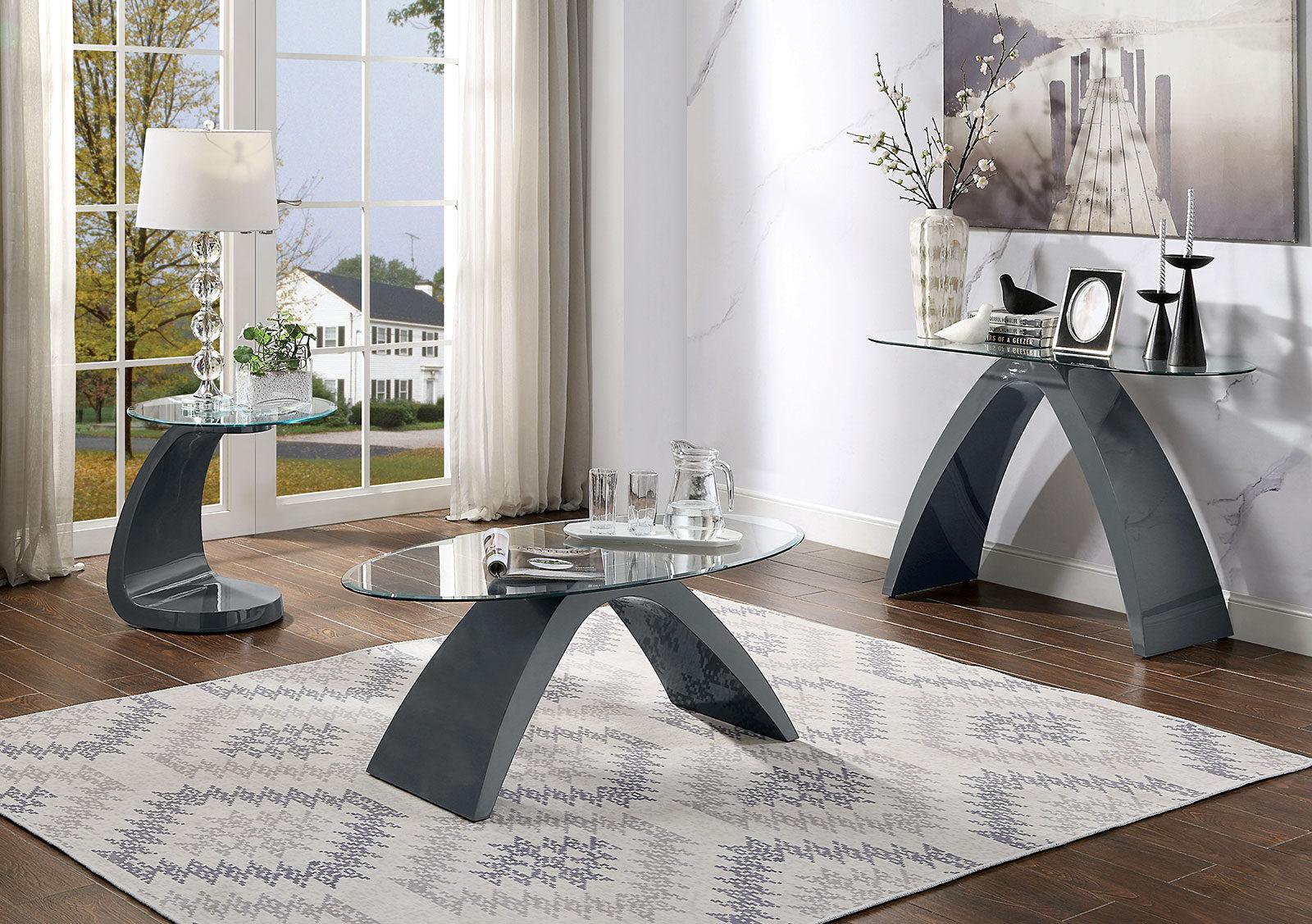 Contemporary Coffee Table and 2 End Tables FOA4042GY-3PC Nahara FOA4042GY-3PC in Gray 