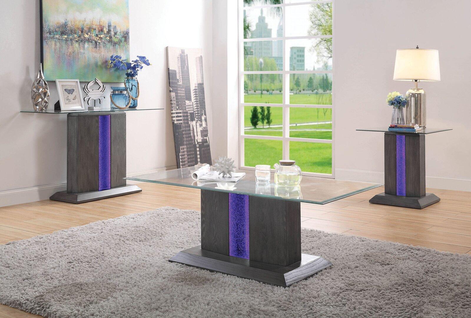 Contemporary Coffee Table and 2 End Tables CM4717C-3PC Rhyl CM4717C-3PC in Gray 