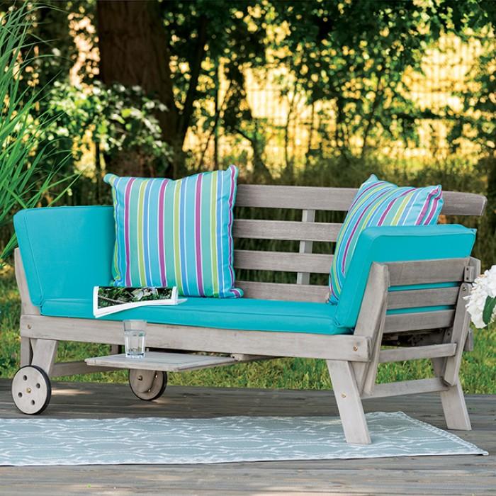 

    
Contemporary Gray/Turquoise Acacia Wood Convertible Sofa Daybed Furniture of America Maui GM-1015
