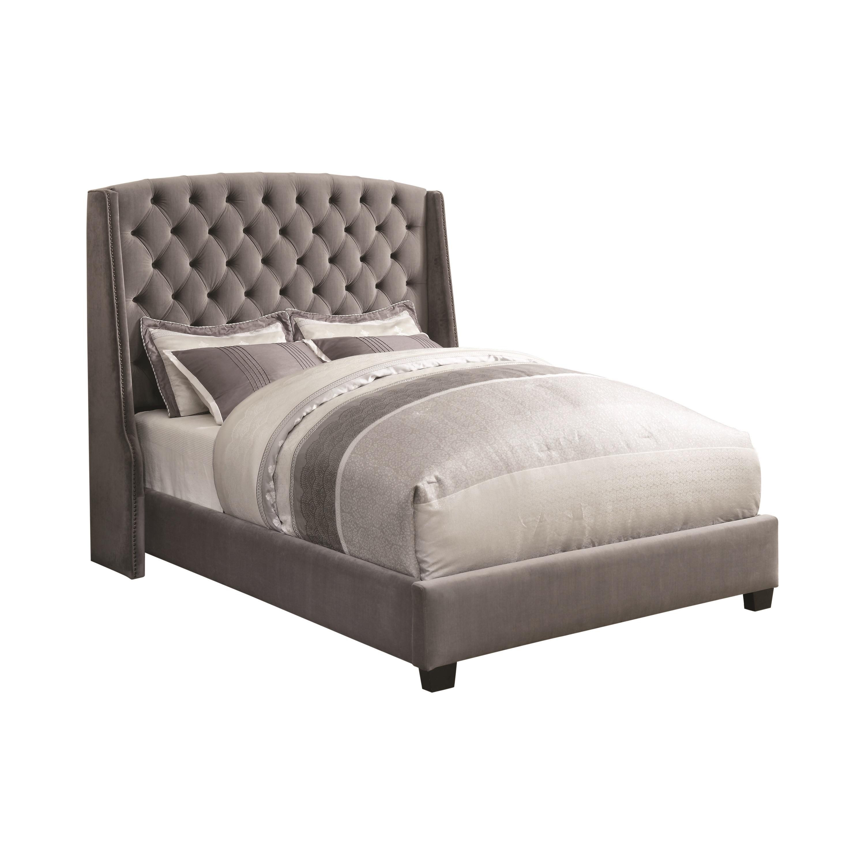 

    
Contemporary Gray Velvet & Pine Wood Full Bed Coaster 300515F Pissarro
