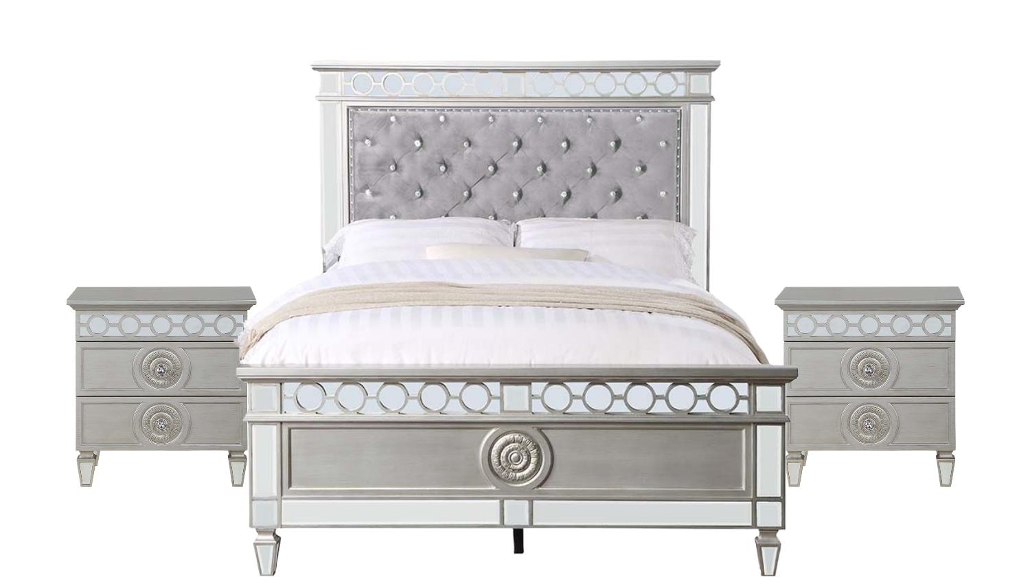 

    
Contemporary Gray Velvet, Silver & Mirrored Bedroom Set by Acme Varian BD01411F-3pcs
