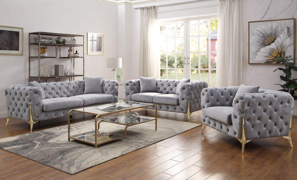 

    
 Order  Contemporary Gray Velvet Sofa + Loveseat by Acme Jelanea LV01406-2pcs

