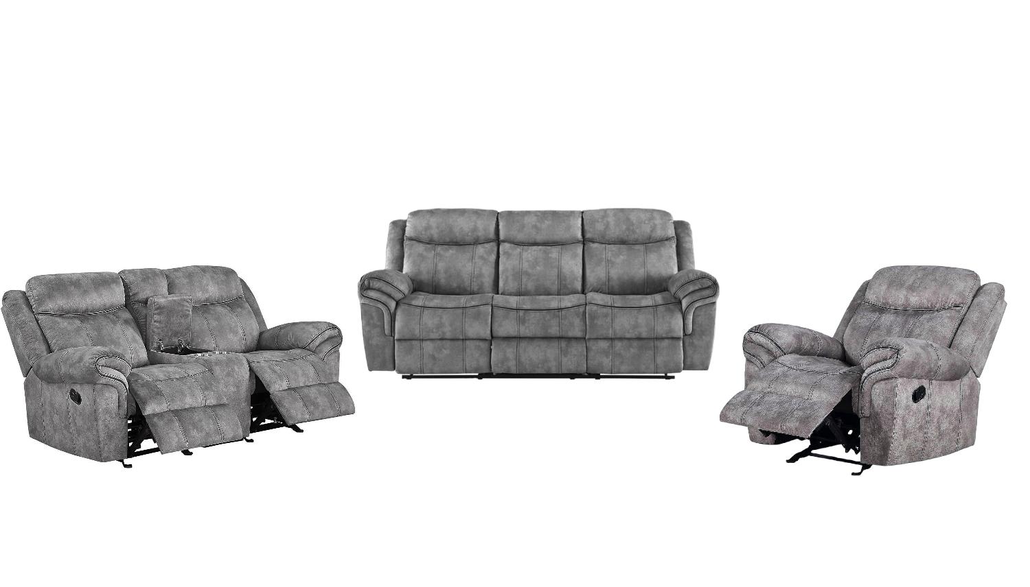 

    
Contemporary Gray Velvet Sofa + Loveseat + Glider Recliner by Acme Zubaida 55025-3pcs
