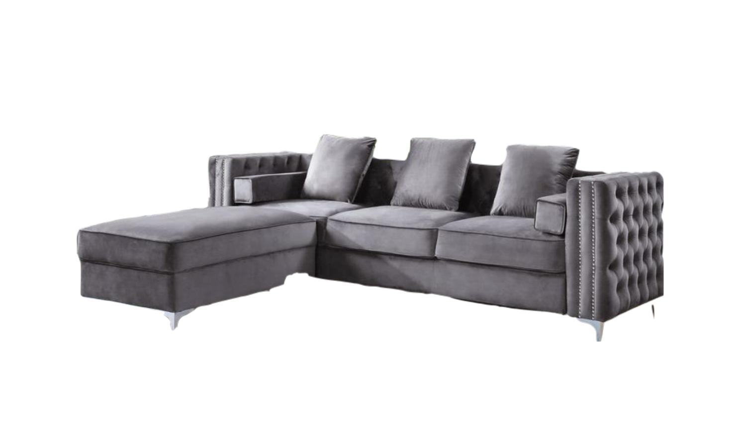 Contemporary Sofa and Ottoman Bovasis LV00368-2pcs in Gray Velvet