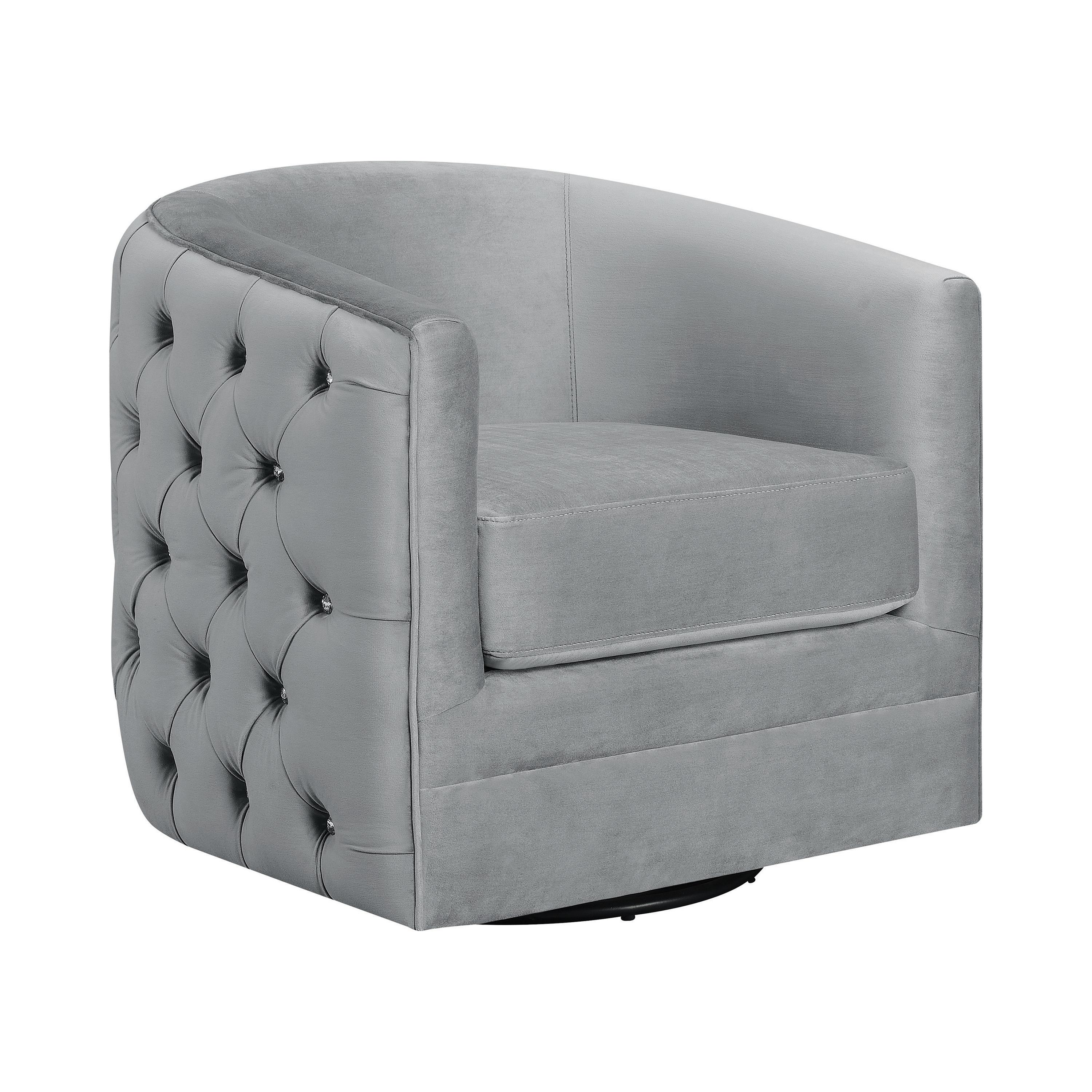 

    
Contemporary Gray Velvet Swivel Accent Chair Coaster 904087
