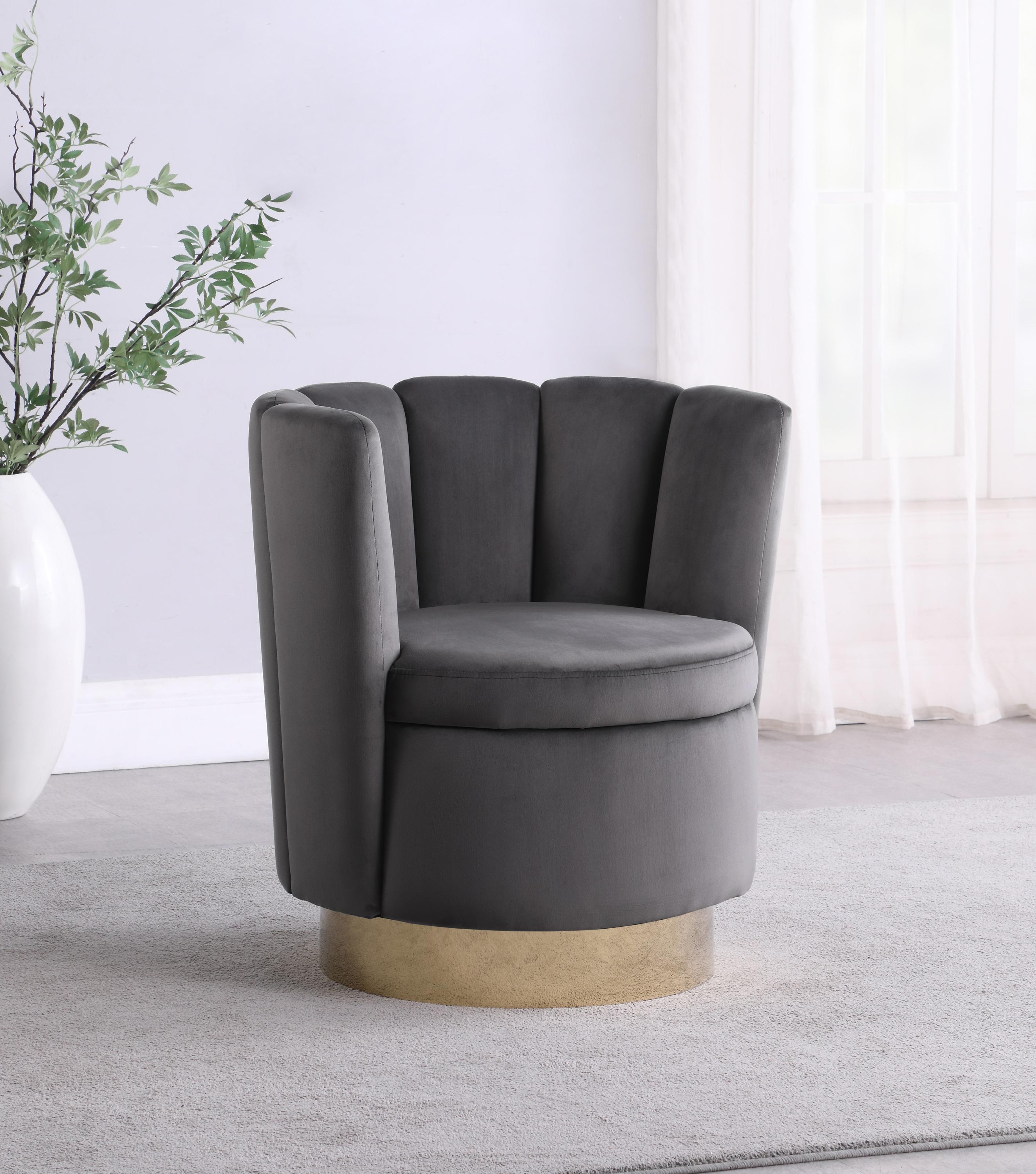 

    
Contemporary Gray Velvet Swivel Accent Chair Coaster 905649
