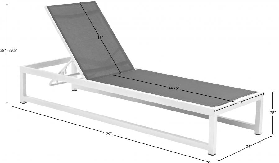 

    
 Shop  Contemporary Gray/White Aluminium Chaise Lounge Meridian Furniture Maldives 347Grey-CL
