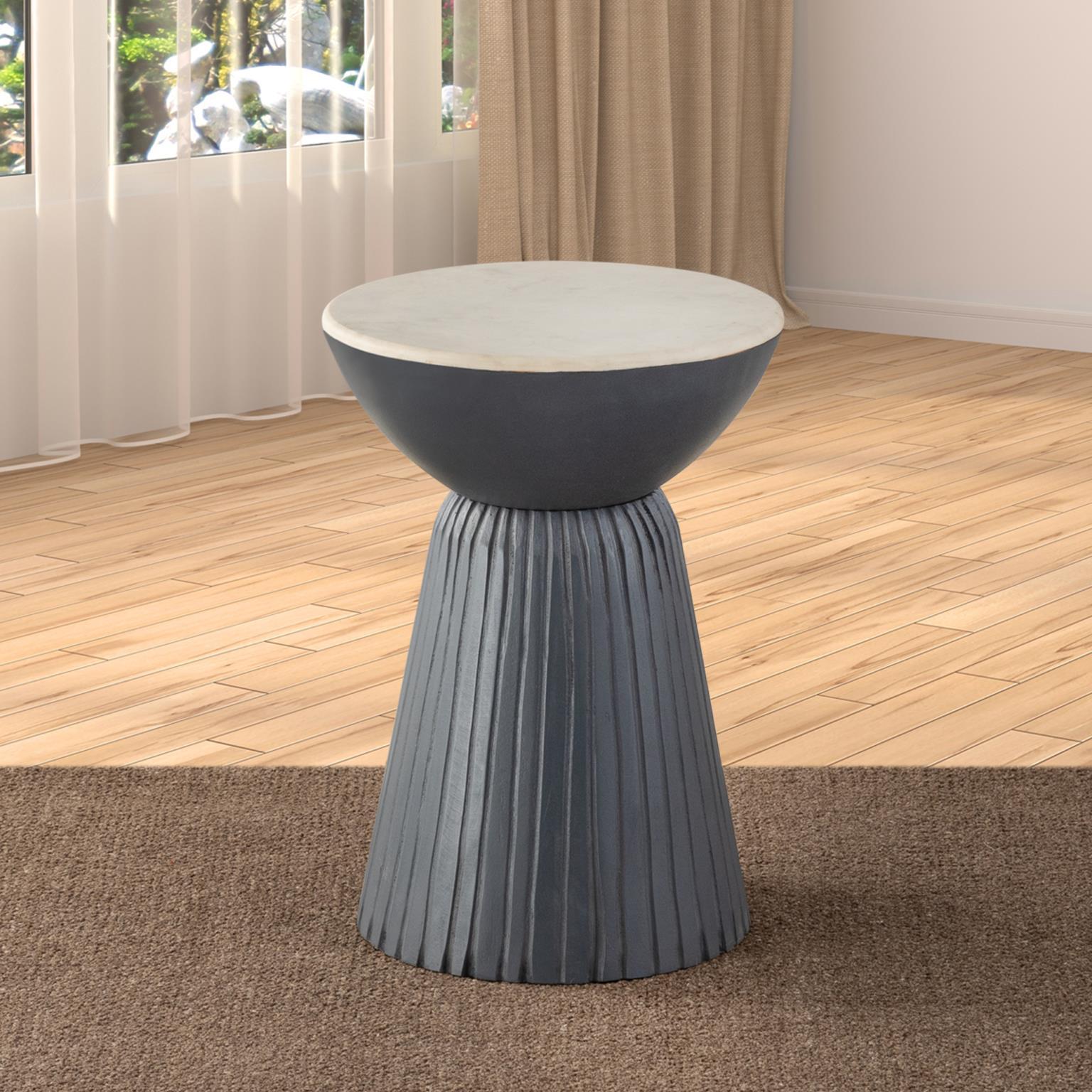 Contemporary, Modern Side Table 169-15 Round Side Table 718852652918 718852652918 in Marble, White, Gray 