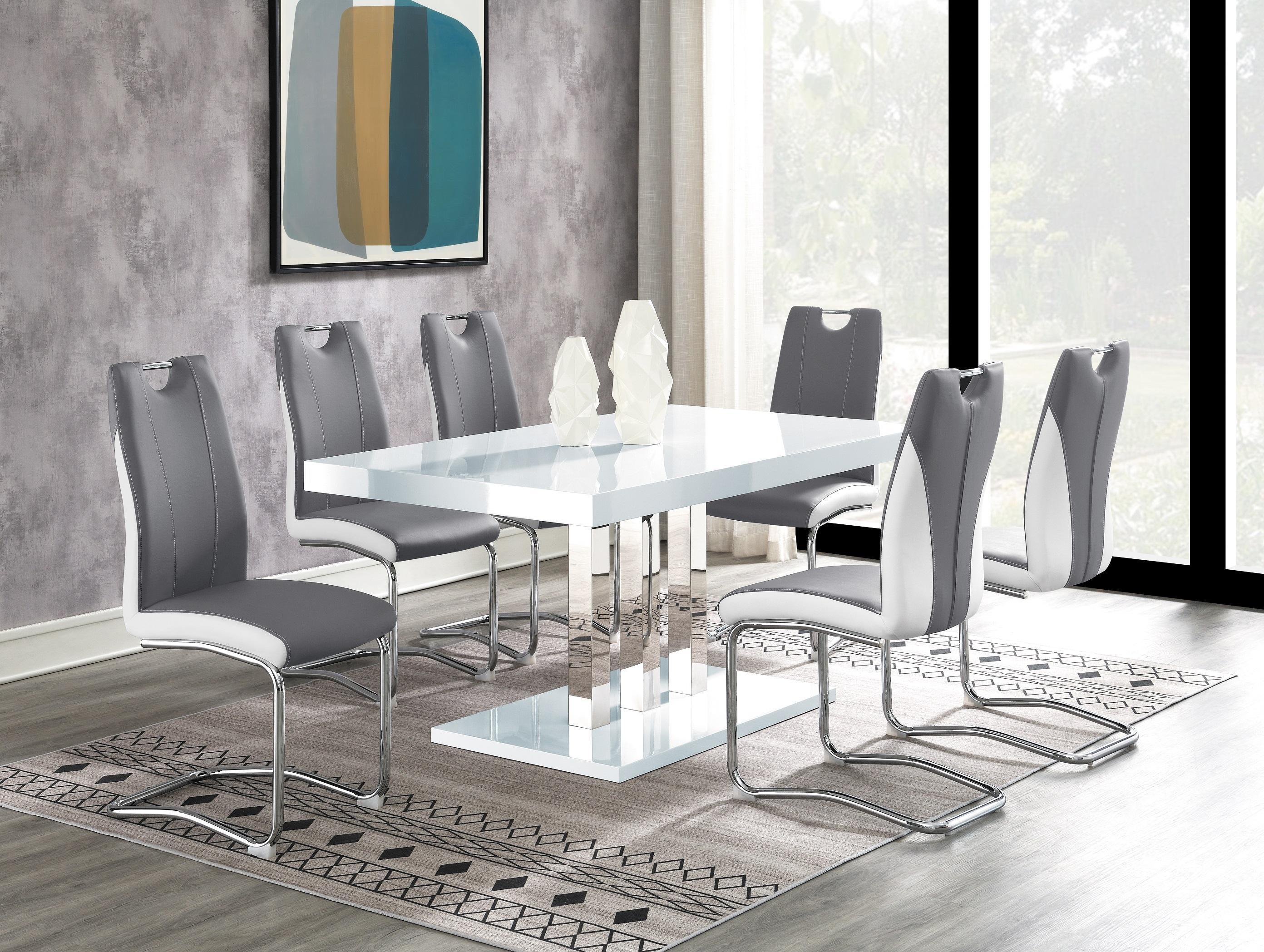 Contemporary Dining Room Set 193811-S5 Brooklyn 193811-S5 in White Leatherette
