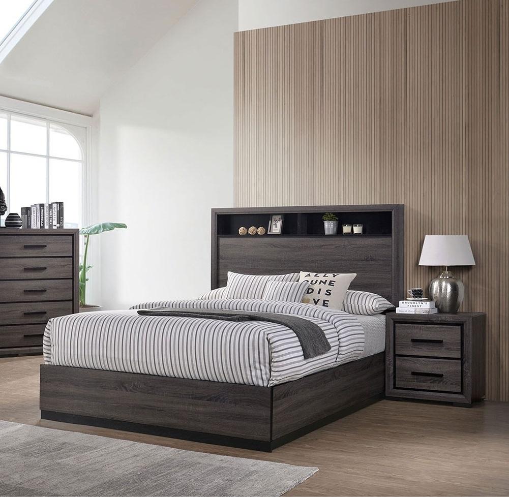 

    
Contemporary Gray Wood CAL Bedroom Set 3pcs Furniture of America CM7549 Conwy
