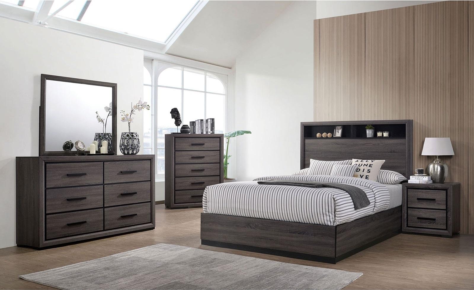

    
Contemporary Gray Wood CAL Bedroom Set 5pcs Furniture of America CM7549 Conwy
