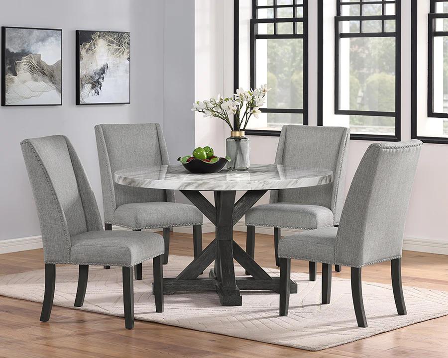 

    
Contemporary Gray Marble Round Dining Room Set 5Pcs McFerran D4930-5454
