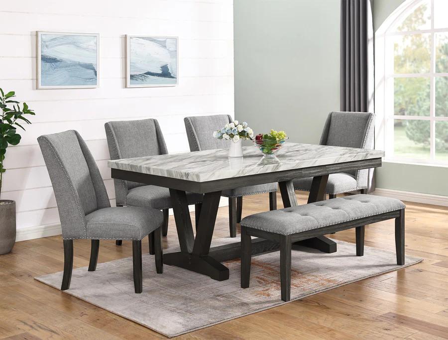 

    
Contemporary Gray Marble Dining Room Set 6Pcs McFerran D4930
