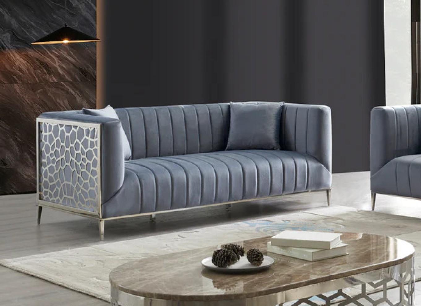 

    
Contemporary Gray & Silver Finish Sofa Set 2Pcs McFerran SF1019
