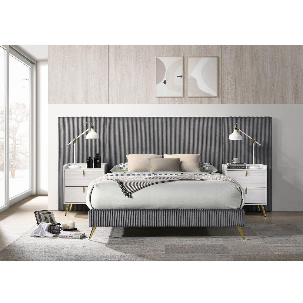 Contemporary Platform Bedroom Set Muilee Platform Bedroom Set 6PCS BD01741Q-Q-6PCS BD01741Q-Q-6PCS in White, Gray Fabric