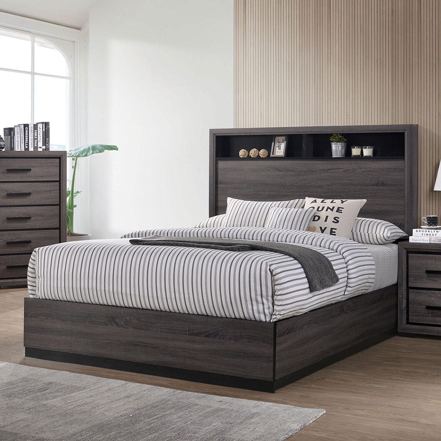 Contemporary Platform Bed CM7549-Q Conwy CM7549-Q in Gray 
