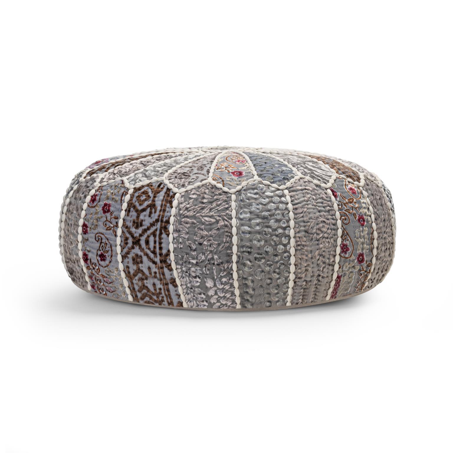 

    
Contemporary Gray Wood Round Pouf Albany Living 1124
